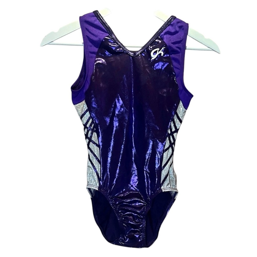 GK Elite Girls Gymnastics Leotard Mystic Purple Silver Size Child Large